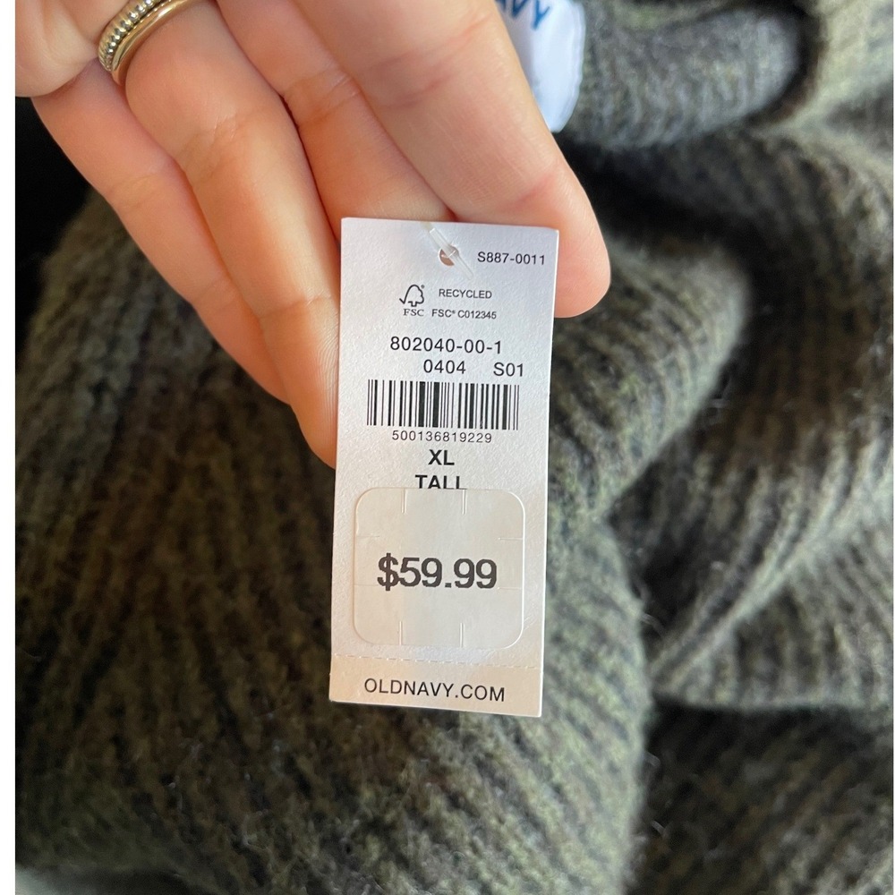 Old Navy Womens Green Oversized Sweater XLT NWT Wool Chunky Goblincore Earthy - Picture 5 of 9